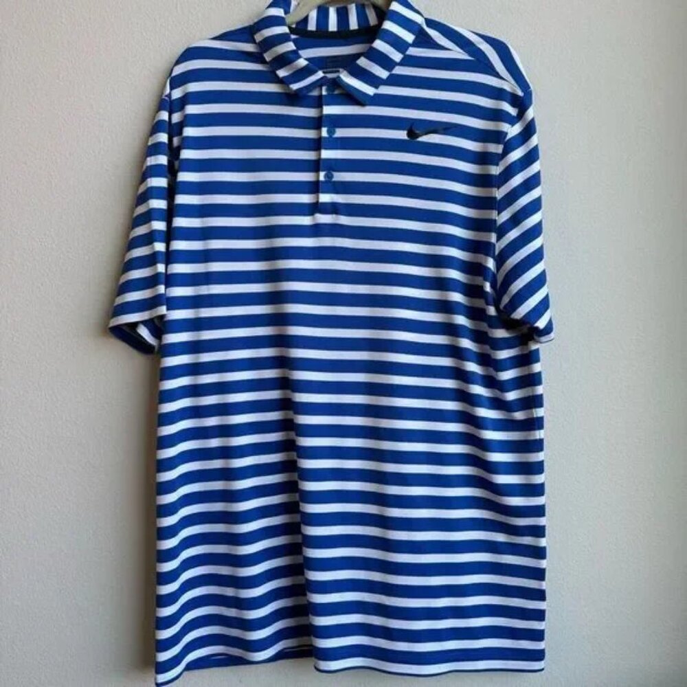 Nike Men's Breathe Navy Blue Striped Golf Shirt Polo XL 833065-480